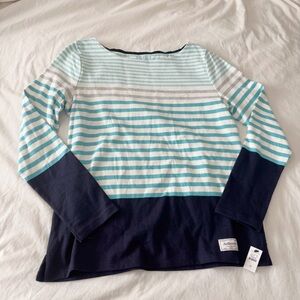 NWT Authentic Talbot Women's Long Sleeve Cotton White Blue Stripe Shirt Size M